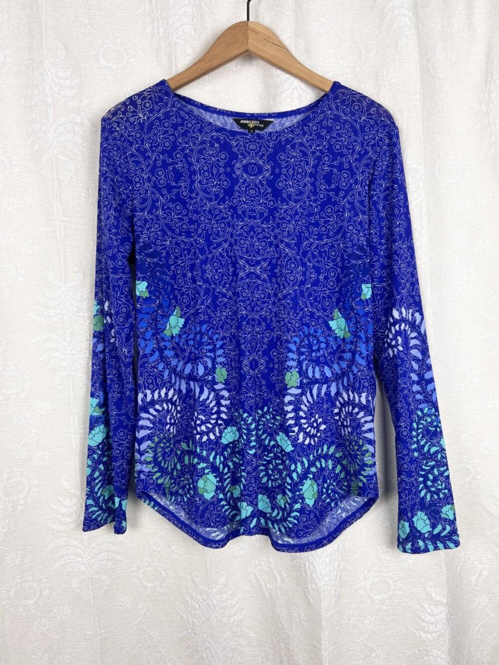 Johnny Was Active blue Moroccan floral mesh long sleeve top running outdoor M
